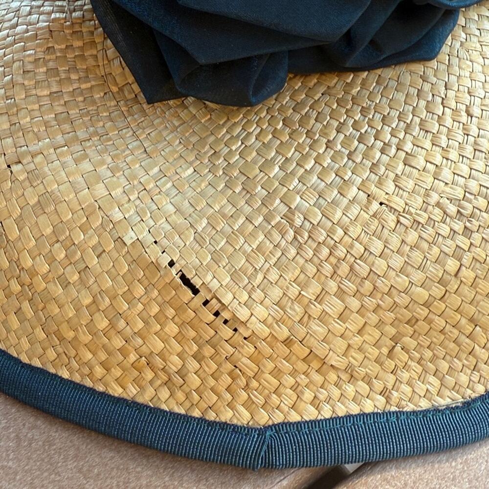 Straw Hat with Navy Ribbon - Picture 2 of 5